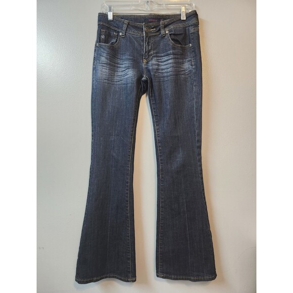 Vigold Jeans Size 3 Dark Blue Denim Mid Rise Boot Flap Pocket Y2K Stretch - Picture 1 of 7